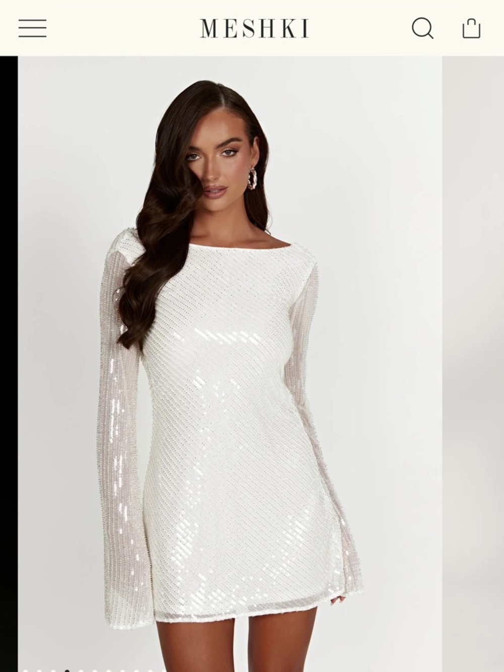 Meshki White Sequin Long-Sleeve Mini Dress
